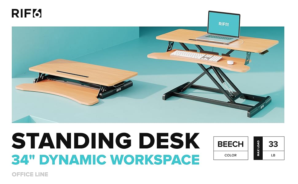 RIF6 34 Inch Convertible Standing Desk Desk Riser with