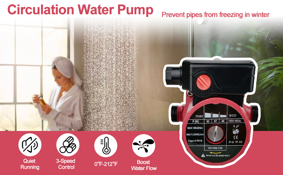 Carivia Hot Water Recirculating Pump,110V Water Circulator Pump,3Speed