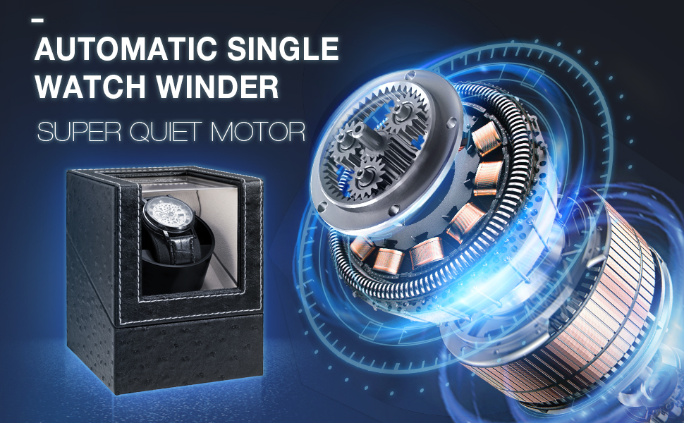 Automatic Single Watch Winder, Black Leather Watch Winder with Quiet Japanese Motor