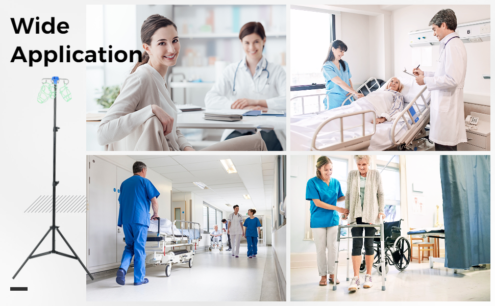 IV Pole Stand with 4 Hooks, 3 Net Bags & 1 Storage Bag, Retractable