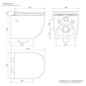 LuxeBath Wand WC Spülrandlos Weiß Tiefspüler Keramik Hänge WC Toilette ohne Spülrand Kloschüssel