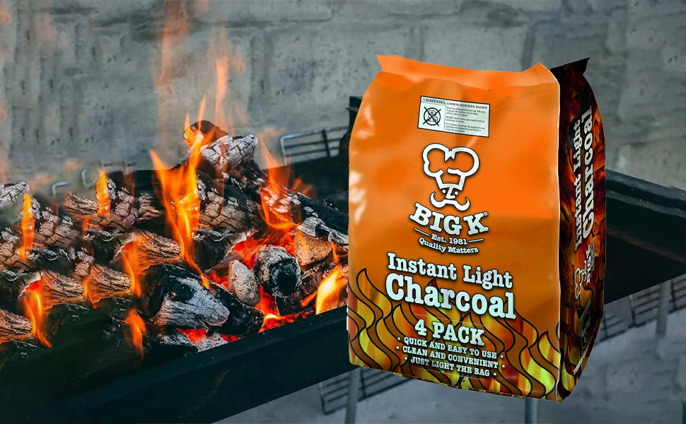 2x BigK Instant Light Lumpwood Charcoal 8 x 1kg Bags Instant BBQ