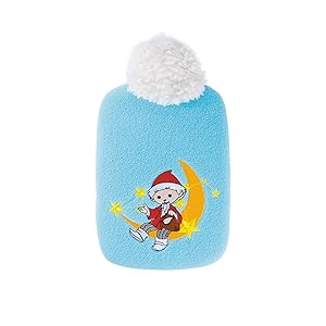 Kinder Öko-Wärmflasche 0,8 l mit Soft-Fleecebezug "Sandmännchen Mond" hellblau