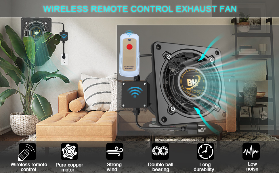 Through Wall Exhaust Fan with Wireless Remote Control, Strong Signal Through Walls