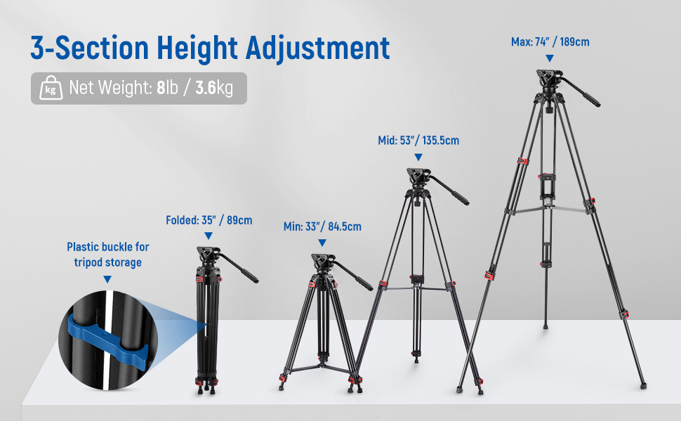 NEEWER 74" Pro Video Tripod with Fluid Head, Heavy Duty Aluminum Tripod