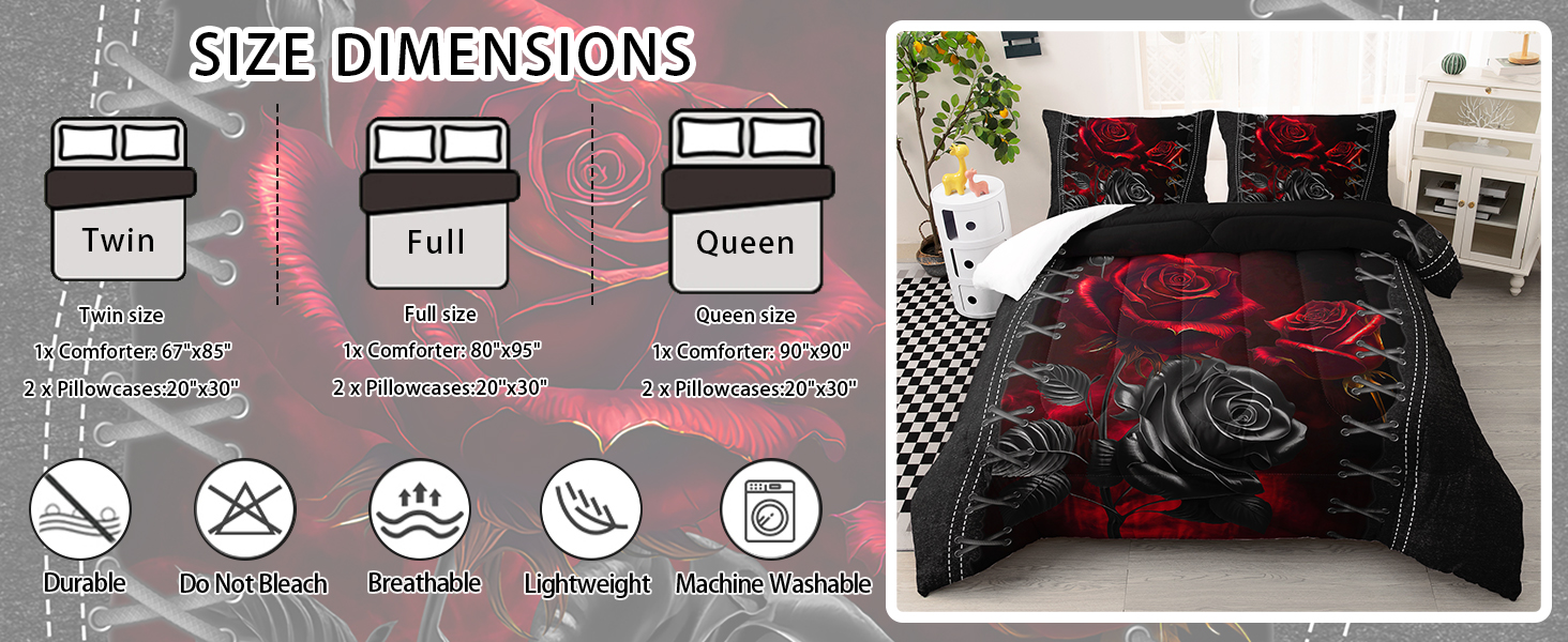 AILONEN Red and Black Comforter Set Full Size,3Piece Crown