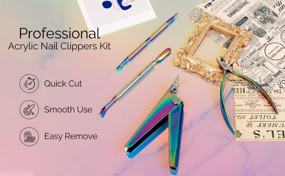 Acrylic Nail Cutter Fake Nail Trimmer with Mental Cuticle Pusher Remover Nail Scraper Peeler