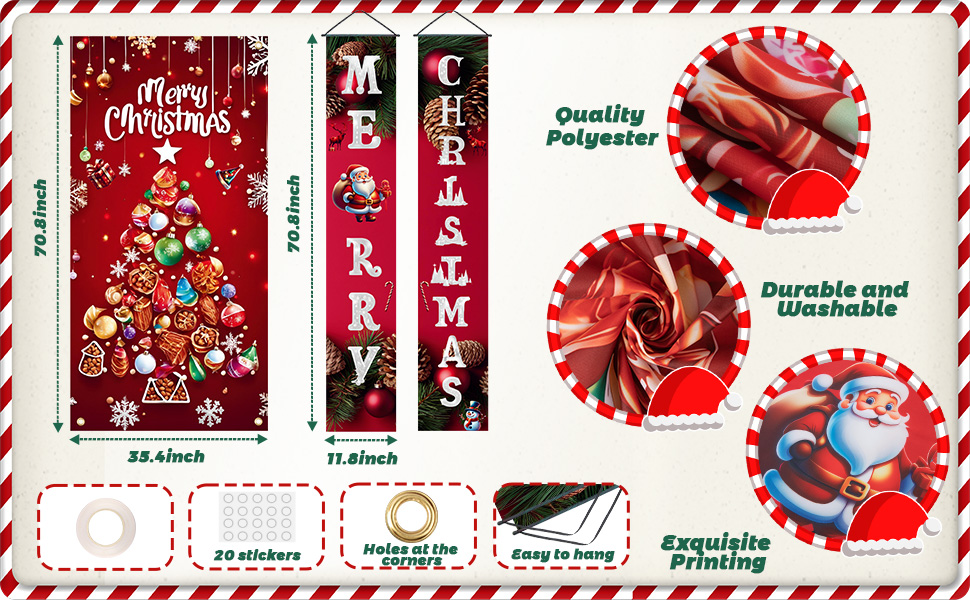 3Pcs Christmas Tree Door Cover and Christmas Door Banners