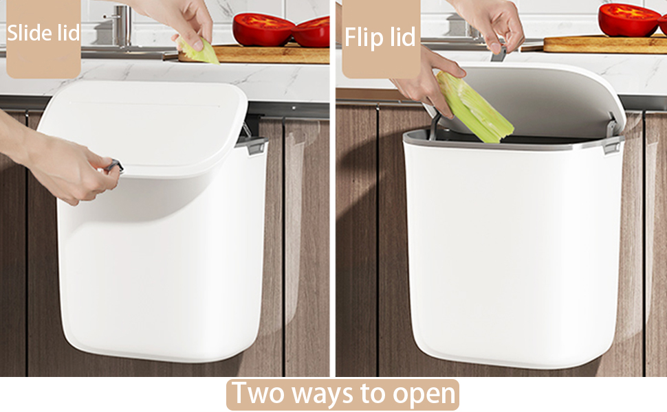 Hanging Trash Can with Lid for Kitchen Door or Under Sink, 9