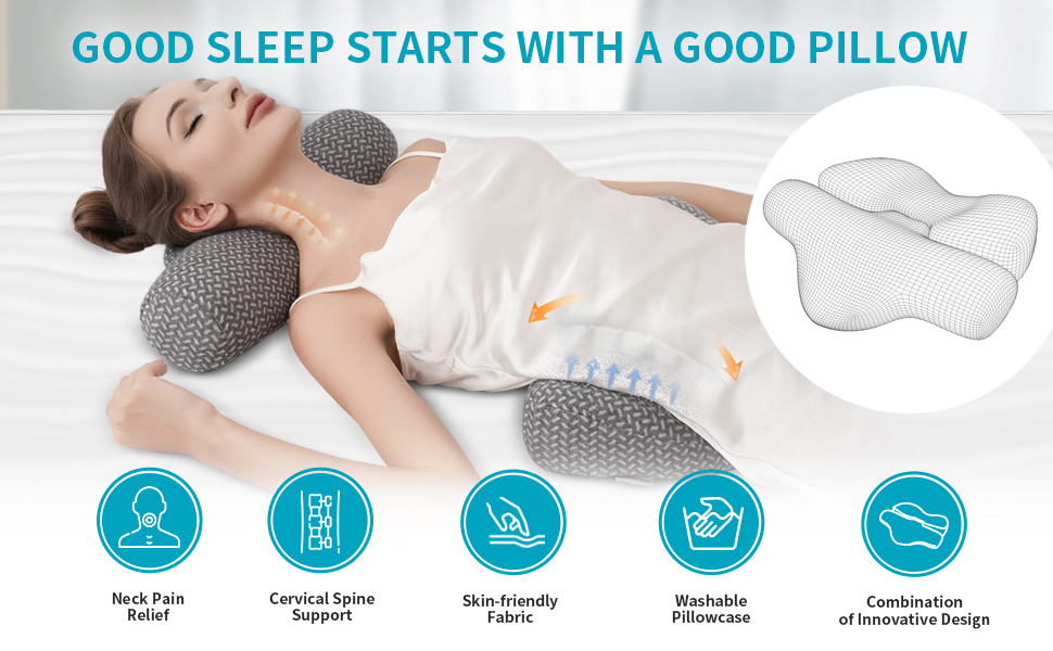 BEAUTRIP Cervical Neck Pillow Allin1 Memory Foam Bolster Pillow for