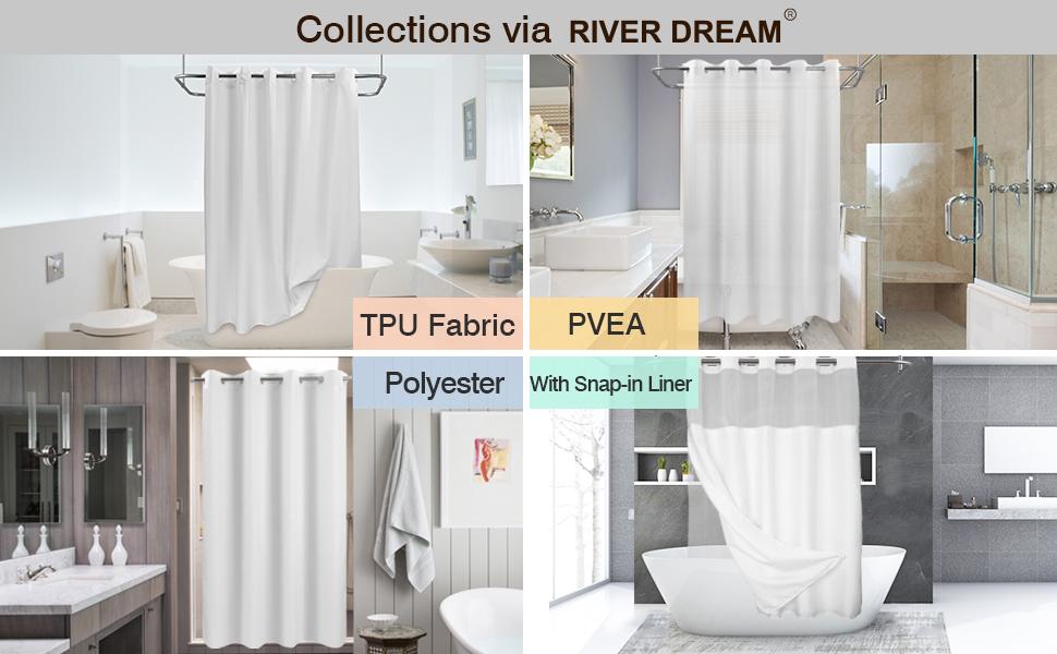 River Dream Fabric Shower Curtain No Hooks Needed TPU Lining & No