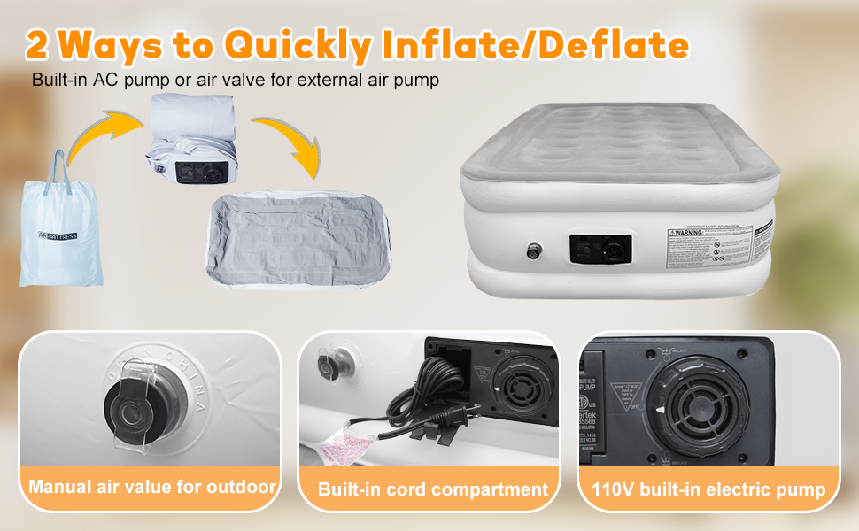 Kalff Air Mattress with Built in Pump, Twin Size Inflatable