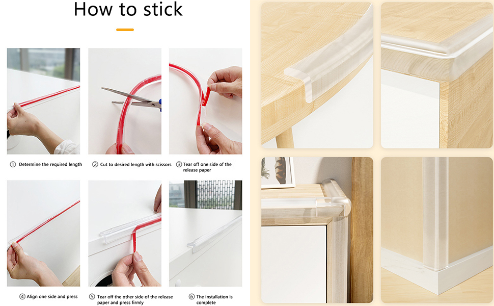 Edge Protector Strip 3m Clear PVC Adhesive Table Protector with 4 Table Corner Protectors for