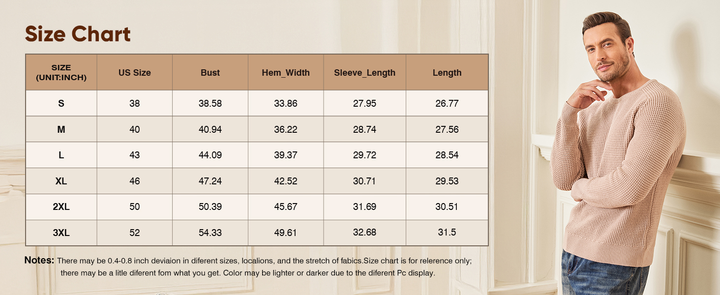 JMIERR Mens Crewneck Pullover Sweater Waffle Textured Knitted Sweaters Casual Loose Fit Sweaters