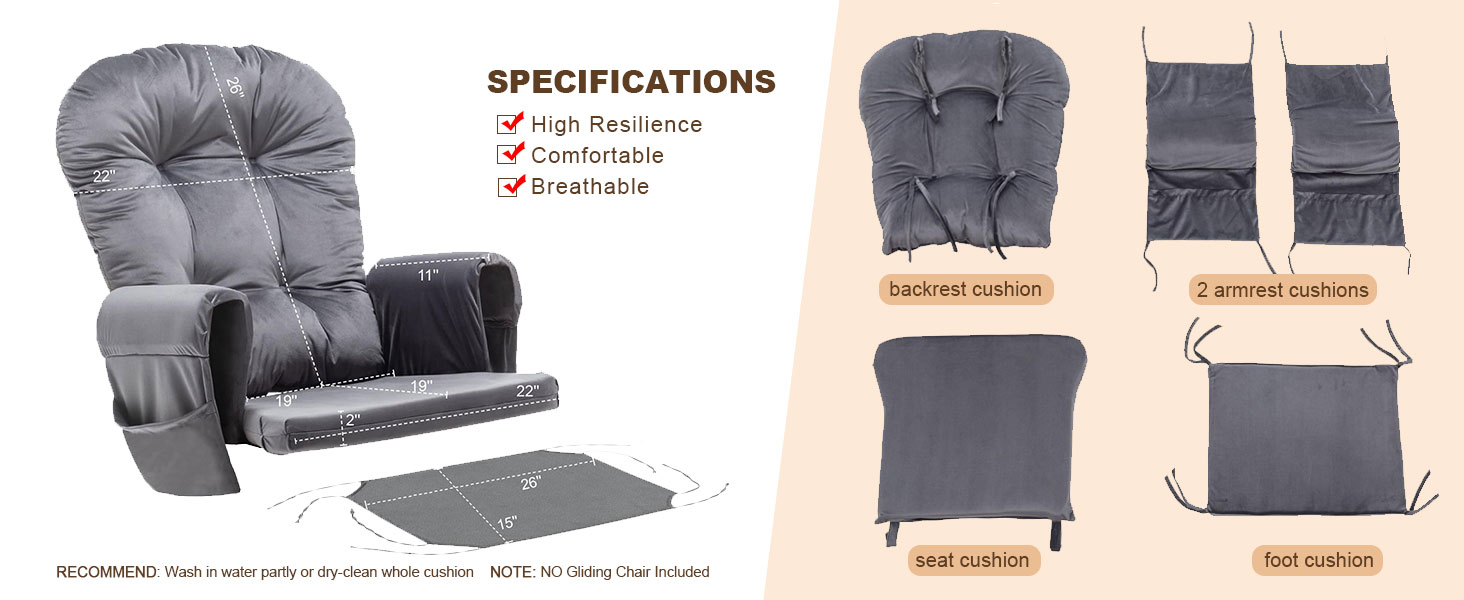 Glider Rocker Replacement Cushions, 8PCS Velvet Glider Rocking Chair