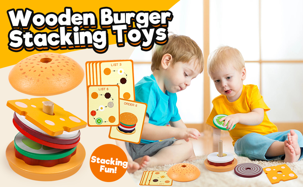 Amazon.com: Kizh Wooden Burger Sorting Stacking Toy for