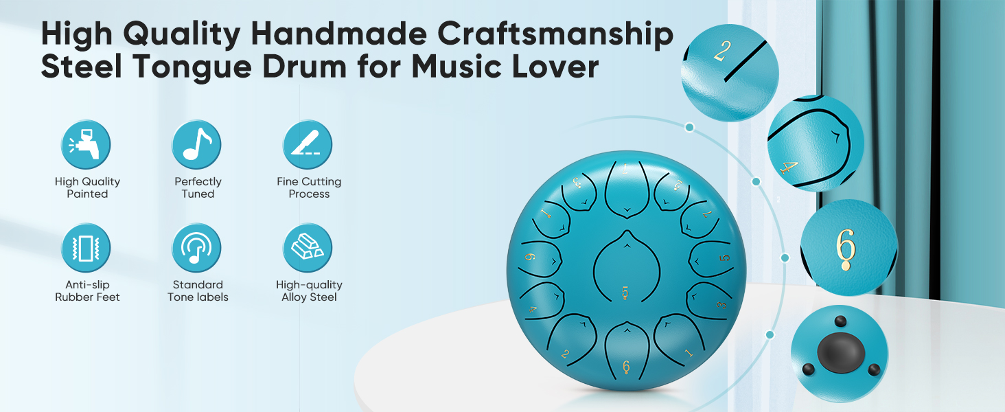 SenDeluz Steel Tongue Drum 12 Inch 13 Notes Hand Pan Drums, Sound Healing Instruments for Musical Education Entertainment Meditation Yoga Gifts for Kids Adults 11 steel tongue drum