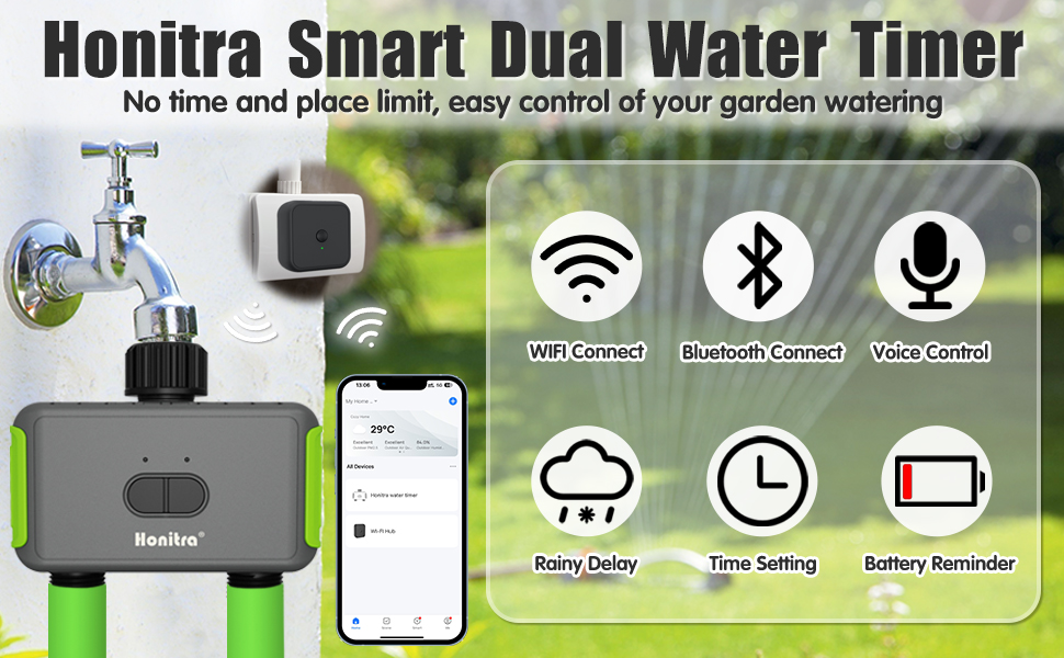 Honitra Sprinkler Timer, Smart Dual Water Timer for Garden