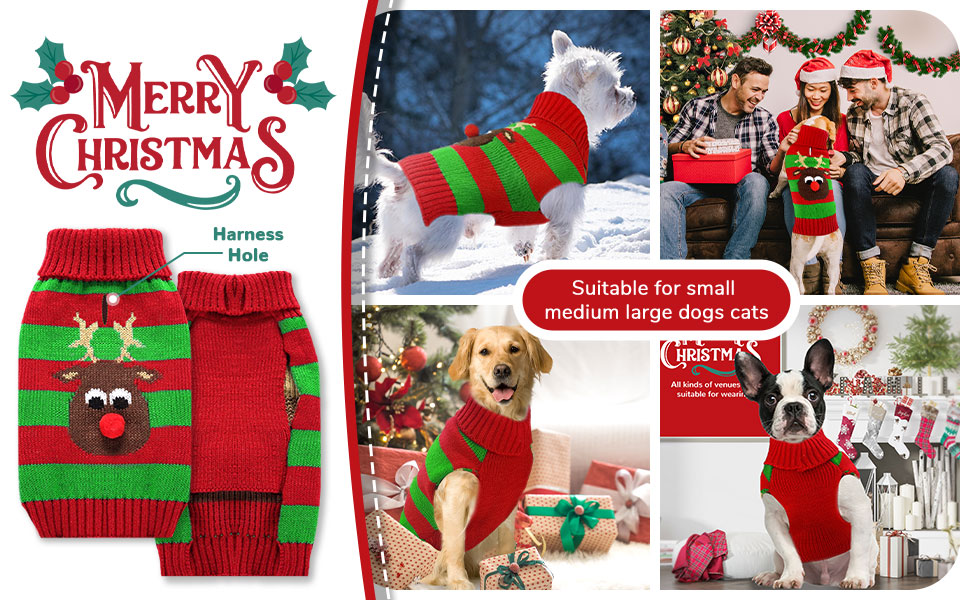 PETCARE Dog Christmas Sweater with Leash Hole Cute Striped