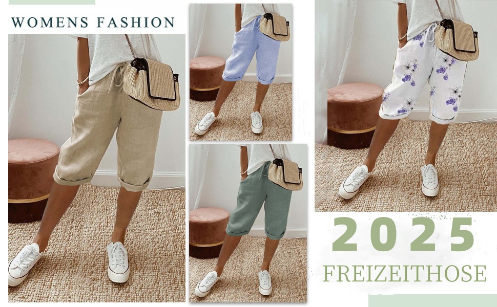 Leinenhosen Frauen, knielange Hosen Frauen, bequeme Hosen Frauen, kurze Hosen Frauen Sommer