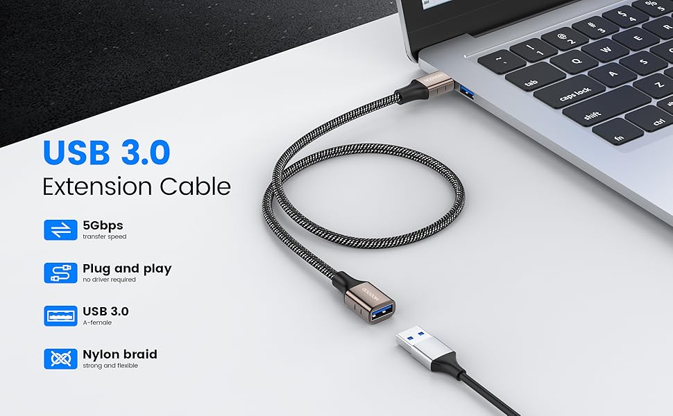 MOGOOD USB 3.0 Extension Cable 1 m, USB Extension Cable USB A Male to A
