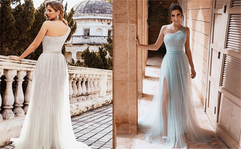 One-Shoulder-Pailletten-Abendkleider für Damen, Abendkleider, Übergröße, glitzerndes Tüll-Ballkleid