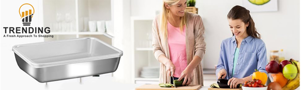 Stainless Steel Square Food Tray with Lid