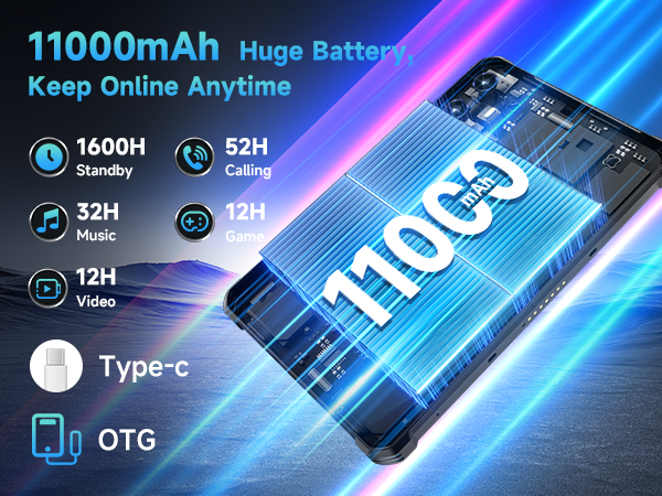 OUKITEL RT3 Plus Android15タブレット 11000mAh Oukitel RT3 Plus 4G RuggedTablet 8-inch 11000mAh Big Battery