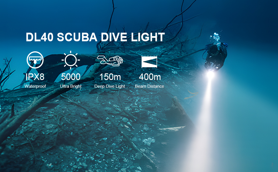 Wurkkos DL40 Diving Torch, Bright Max 5000 Lumen Scuba Dive Torch with 4 LH351D, IPX8 Waterproof