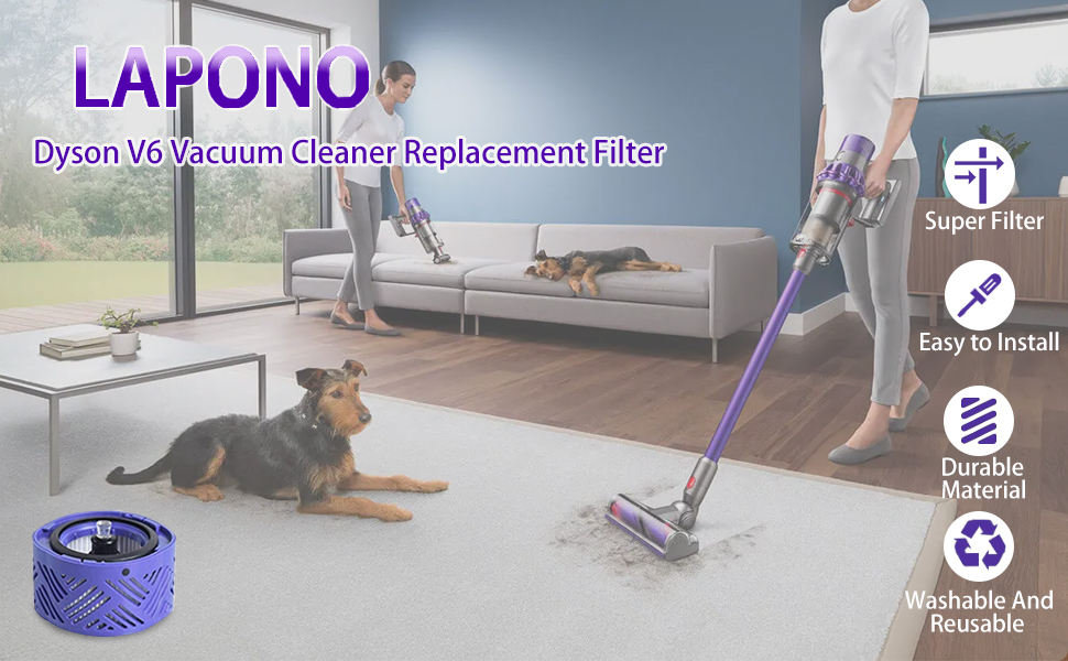 LAPONO Dyson V6 Filter HEPA Nach Ersatzfilter,Waschbar für V6