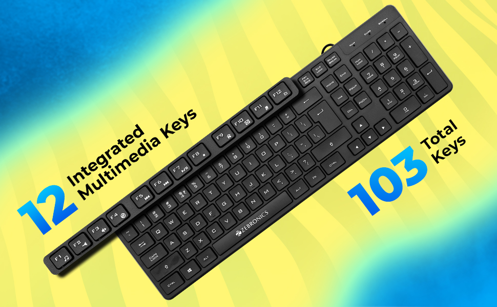 Amazon.in Buy ZEBRONICS K60 USB Wired Keyboard with 1.4 Meter Cable, 12 Integrated Multimedia