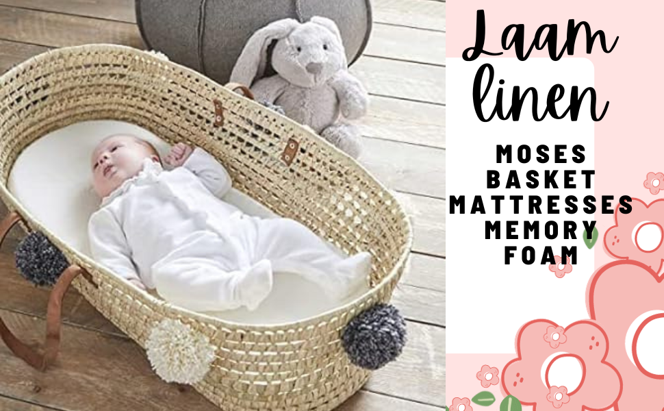 Laam linen Moses Basket Mattresses Memory Foam Mattress Pram Moses Basket Crib Microfiber Fits