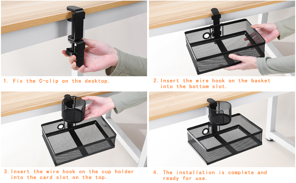 DramLan Desk Organiser with Cup Holder, 360°Rotating Hidden Under Desk