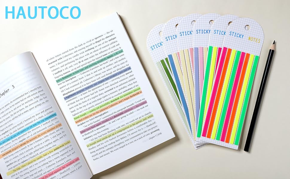HAUTOCO 960PCS Highlighter Tape for Books, 6 Sheets Long