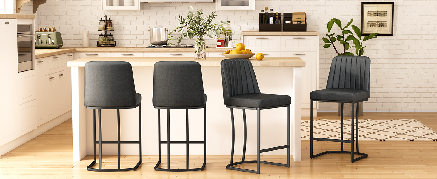 Counter Height Bar Stools Set of 2, 25.6" H Barrel