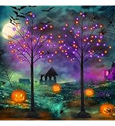 2-Pack 6FT Lighted Black Halloween Tree with 288 LED Orange and Purple Lights (Higher Size and Fl...