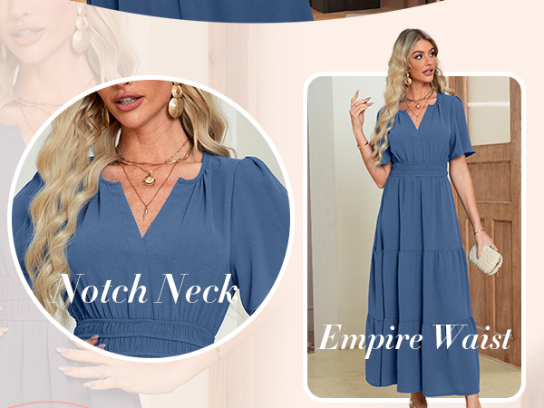 Amegoya Women's Short Sleeve Beach Maxi Dresses Casual V