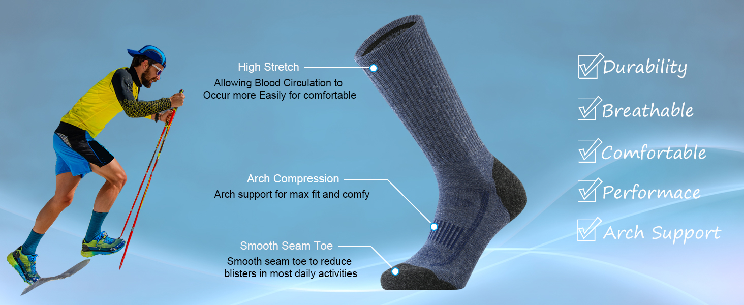 Merino wool hiking crew socks for men