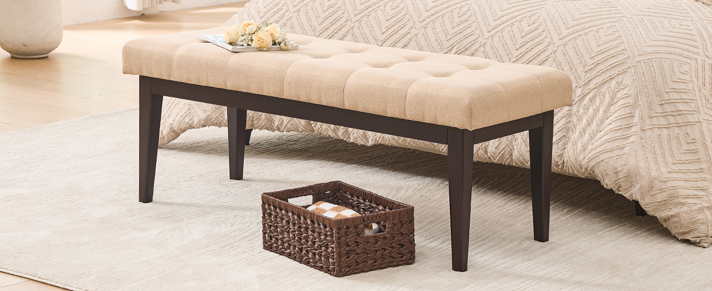47.2" Button-Tufted Entryway Bench, Upholstered Faux Leather Ottoman Bedroom Bench End