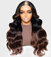 unice ombre chestnut brown body wave v part wigs human hair for women real glueless wear go 
