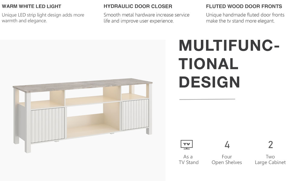 FITUEYES LED TV Stand for TVs up to 75 Inch, White