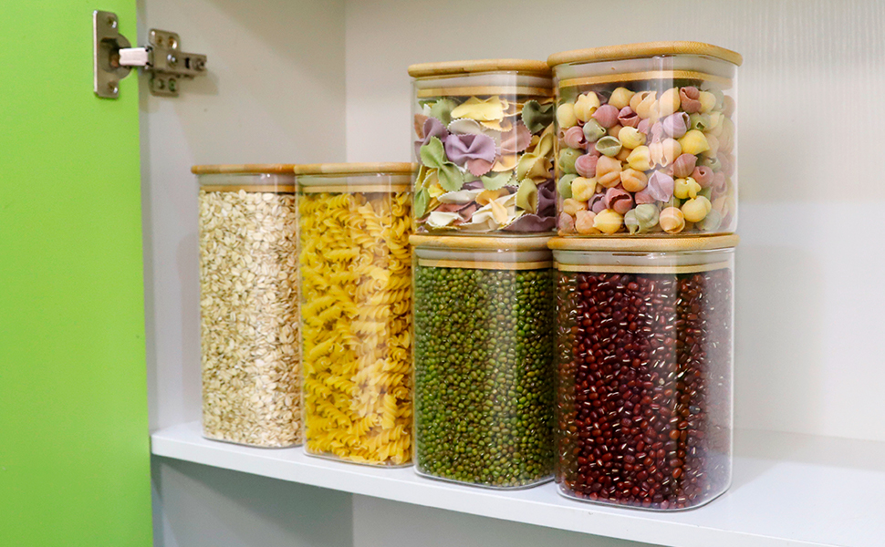 Withosent Glass Storage Jars, Set of 6, 750 ml/1150 ml/1500 ml, Storage