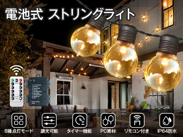 ホワイトLEDストリングライト 大人気！5cm球 6m 20灯 裸電球ホワイトタイプ LEDストリング