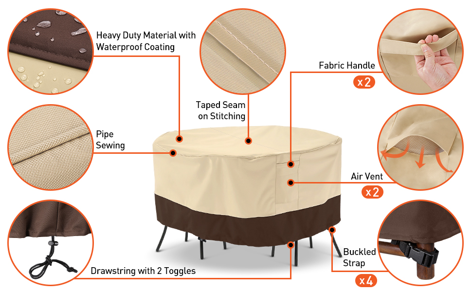 Arcedo Patio Furniture Set Cover, Waterproof Outdoor Round