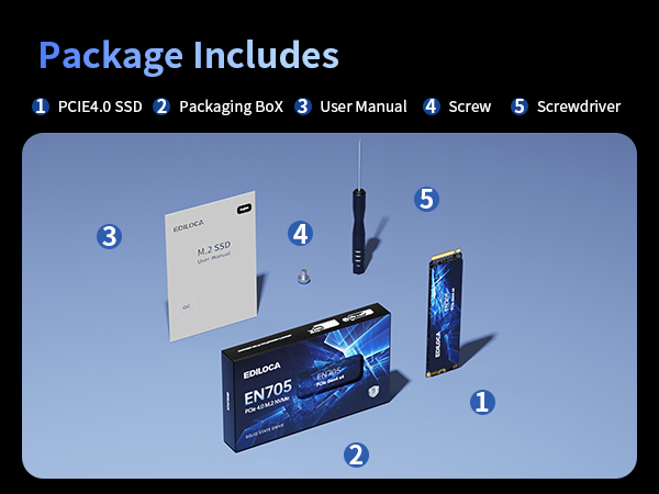 Ediloca EN705 SSD 2TB PCIe Gen4, NVMe M.2 2280, 3D NAND TLC, Up to