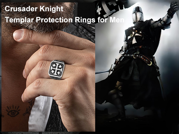Jerusalem Cross Rings for Men,Mens Stainless Steel Christian