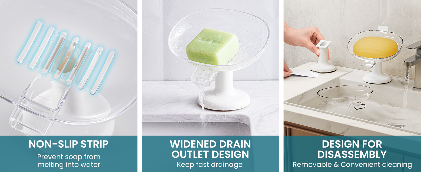 TAILI Soap Bar Holder Soap Dish Self Draining with Suction Cup, Bar Soap Holder for