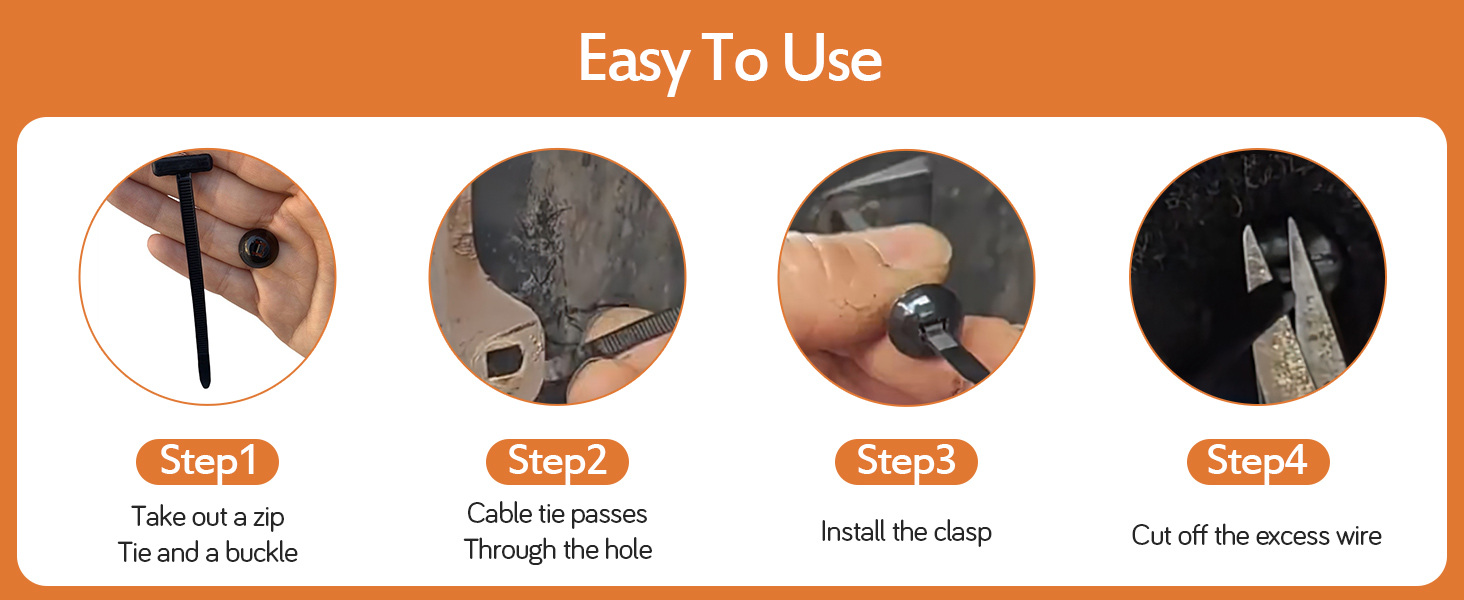 Text reads 'Easy To Use' with four circular instructional images showing step-by-step installation process with numbered steps.