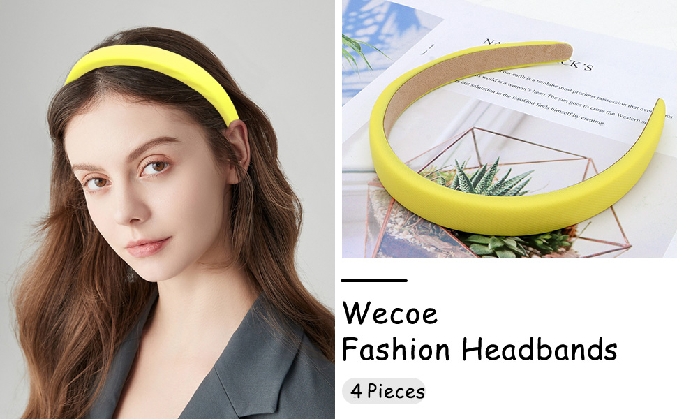 Wecoe 4 Pack Padded Headbands Women Non Slip Soft Thick