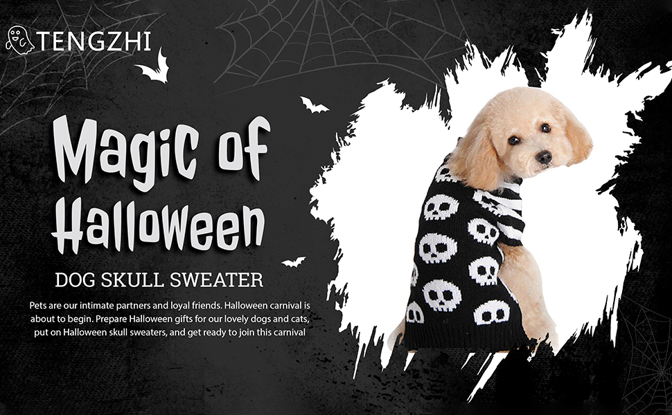 TENGZHI Dog Halloween Sweater Pet Halloween Skull Costumes